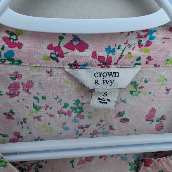 Crown & Ivy Women's Pink Floral Print 3/4 Sleeve Swing Dress Women's Small - Picture 4 of 9